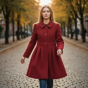 Nwt Vintage Y2K Wool Pea Coat Red Regency Victorian Steampunk SM